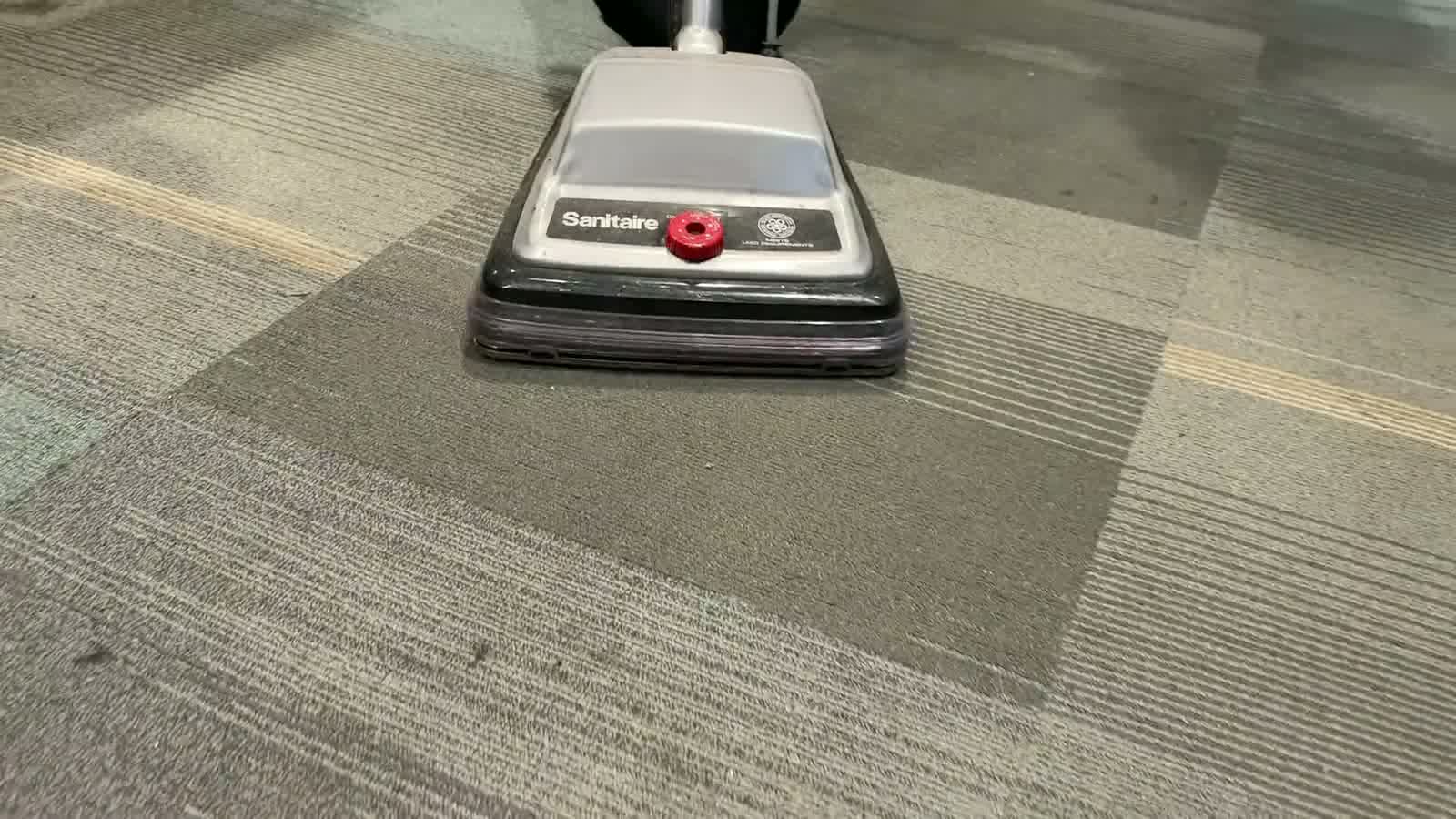 Commercial carpet being cleaned with an extraction machine